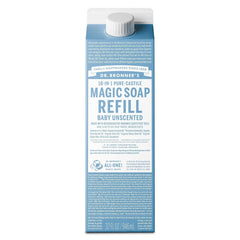 Dr. Bronner's Pure Castile Liquid Soap Bodywash Refill Carton - Unscented - 32 fl oz: Paraben-Free, Vegan, For Normal & Dry Skin