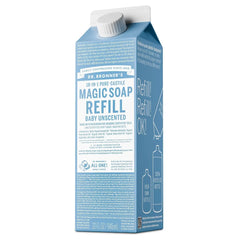 Dr. Bronner's Pure Castile Liquid Soap Bodywash Refill Carton - Unscented - 32 fl oz: Paraben-Free, Vegan, For Normal & Dry Skin