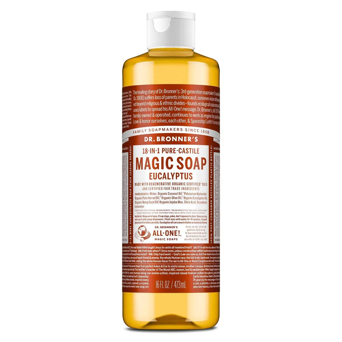 Dr. Bronner's Magic Pure Castile Liquid Soap Bodywash - Eucalyptus - 16 fl oz
