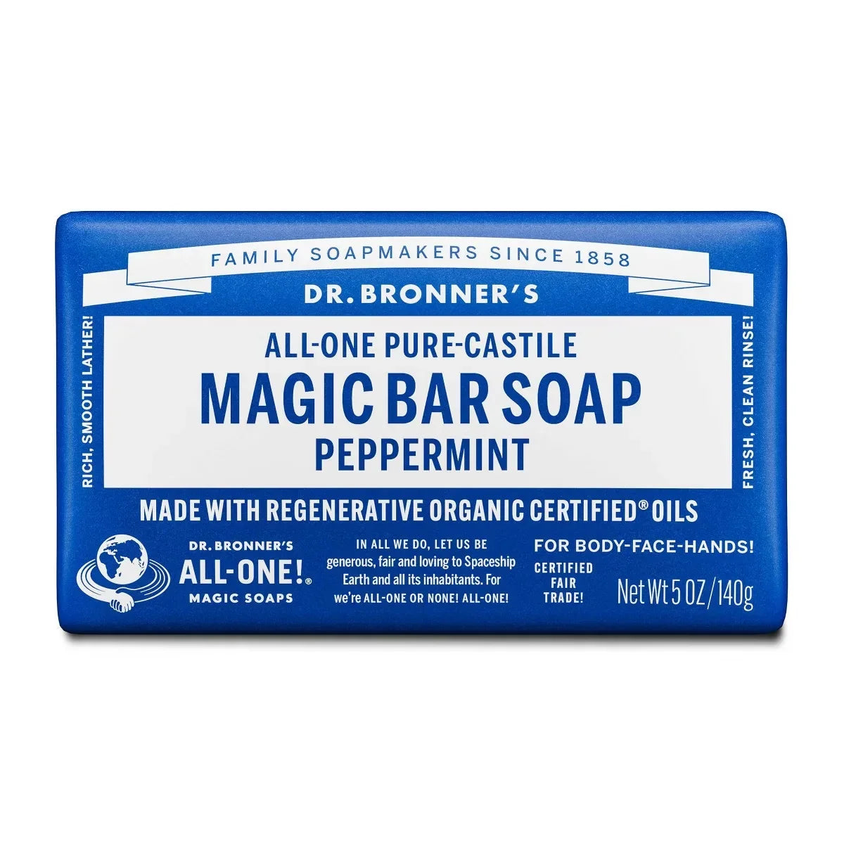 Dr. Bronner's All-One Pure-Castile Magic Bar Soap - Peppermint - 5oz: Made Without Parabens, Whole Body, Normal Skin