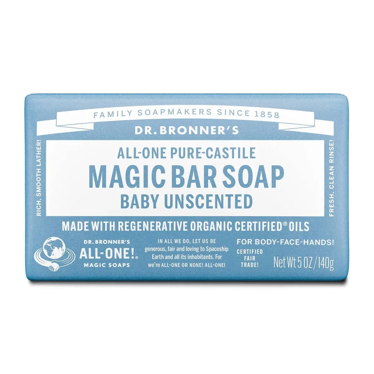 Dr. Bronner's All-One Pure-Castile Magic Bar Soap - Unscented - 5oz: Cleansing, Whole Body Use, Normal Skin