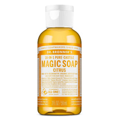 Dr. Bronner's Magic Pure Castile Liquid Soap Hand & Bodywash - Citrus - 2 fl oz: Vegan, Ethyl Alcohol-Free, Non-Toxic, Whole Body